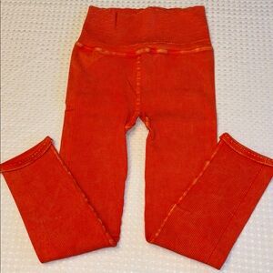 NEW! Free People Movement HAPPINESS RUNS Ribbed Bright Orange Leggings M/L